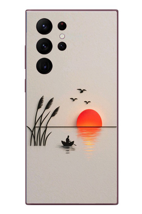 Samsung Galaxy S22 Ultra Uyumlu Gün Batımı Çizim Baskılı Silikon Kılıf