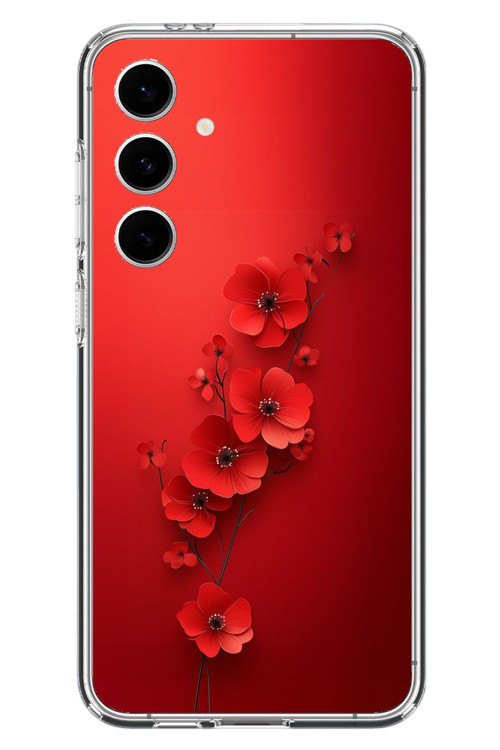 Samsung Galaxy S24 FE Uyumlu Kırmızı Kardelenler Baskılı Silikon Kılıf