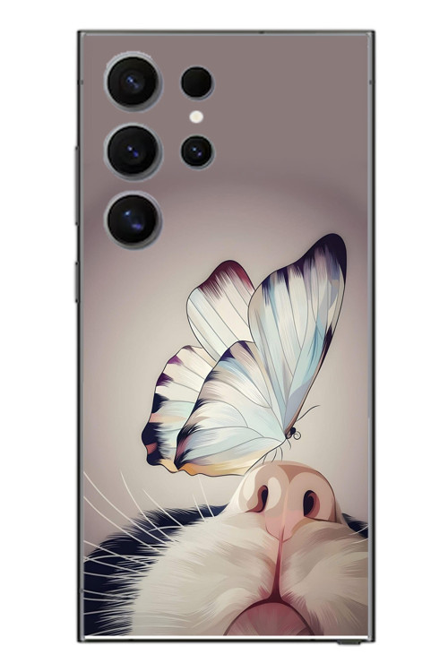 Samsung Galaxy S24 Ultra Uyumlu Kelebekli Kedi Baskılı Silikon Kılıf