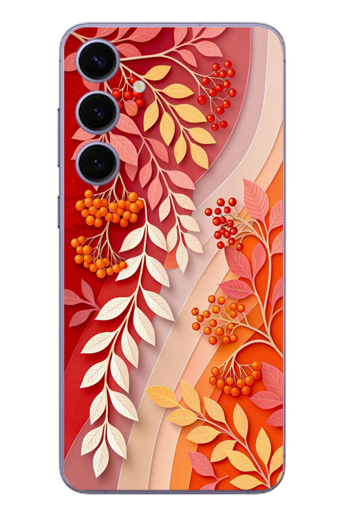 Samsung Galaxy S24 Plus Uyumlu Kırmızı Beyaz İğdeler Baskılı Silikon Kılıf