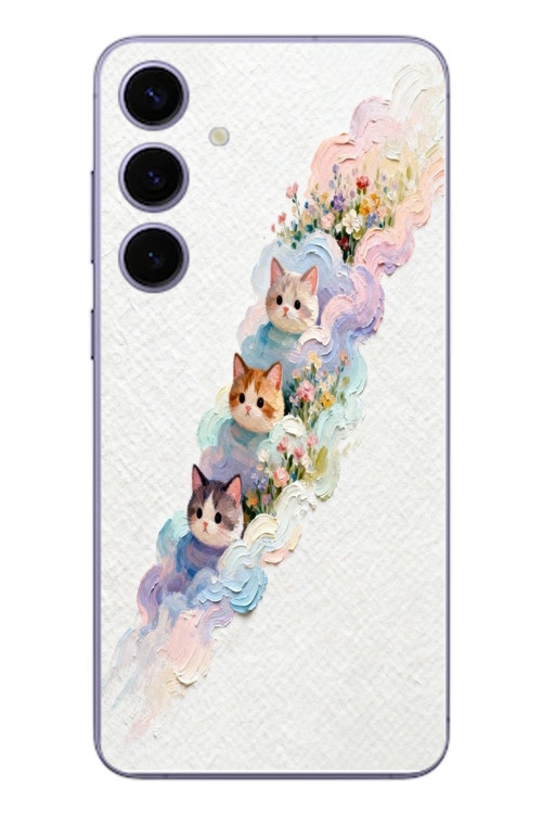 Samsung Galaxy S24 Plus Uyumlu Yağlı Boya Kediler Baskılı Silikon Kılıf