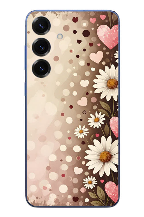Samsung Galaxy S25 Plus Uyumlu Kalpli Papatya Damlaları Baskılı Silikon Kılıf