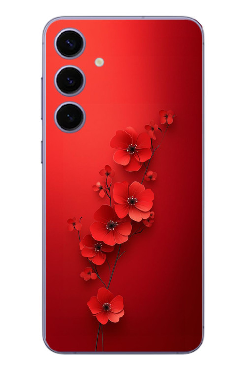 Samsung Galaxy S24 Plus Uyumlu Kırmızı Kardelenler Baskılı Silikon Kılıf