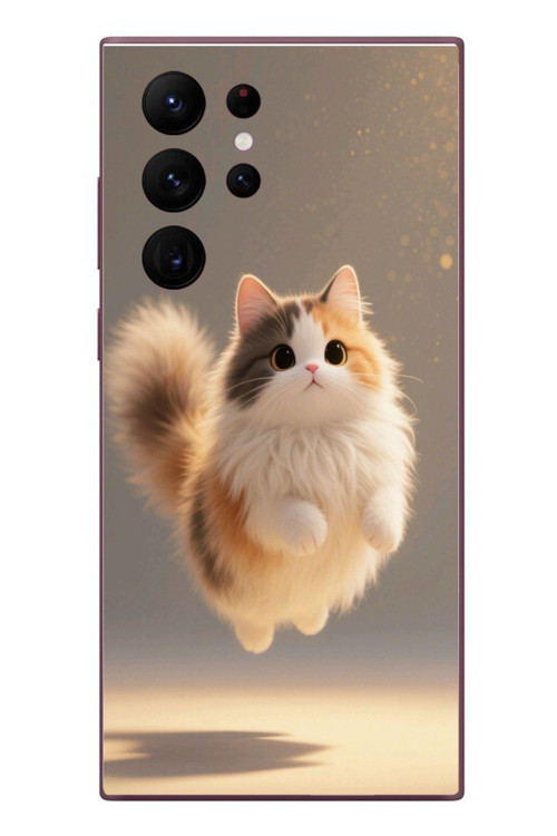 Samsung Galaxy S22 Ultra Uyumlu Zıplayan Kedi Baskılı Silikon Kılıf