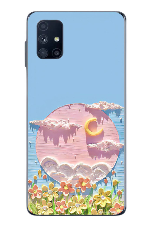 Samsung Galaxy M51 Uyumlu Çiçekli Ay Baskılı Silikon Kılıf