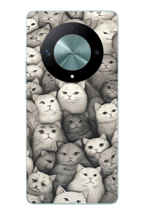 Honor X9B Uyumlu Kara Kalem Kediler Baskılı Silikon Kılıf