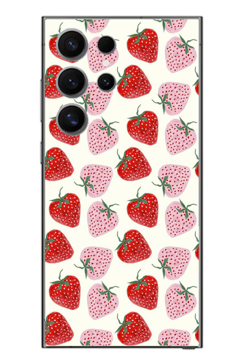 Samsung Galaxy S24 Ultra Uyumlu Kırmızı Pembe Çilekler Baskılı Silikon Kılıf