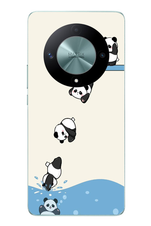Honor X9B Uyumlu Yüzen Pandalar Baskılı Silikon Kılıf