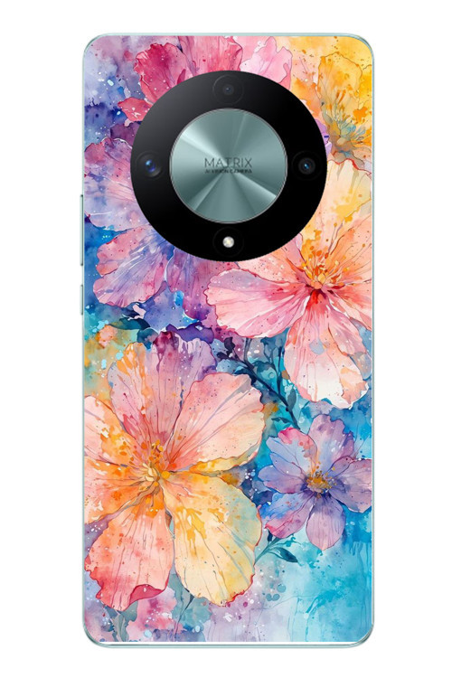 Honor X9B Uyumlu Yağlı Boya Çiçekler Baskılı Silikon Kılıf