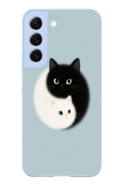 Samsung Galaxy S22 Uyumlu Yin Yang Kediler Baskılı Silikon Kılıf