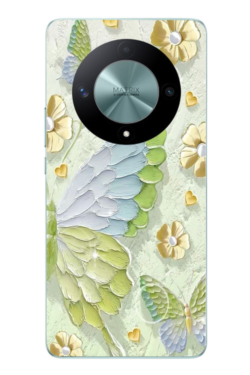Honor X9B Uyumlu Yeşil Mavi Kelebek Baskılı Silikon Kılıf