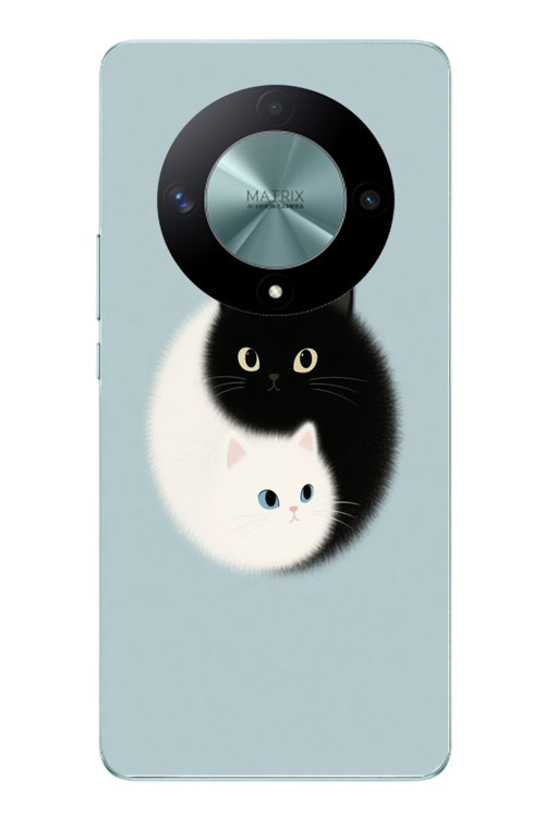 Honor X9B Uyumlu Yin Yang Kediler Baskılı Silikon Kılıf