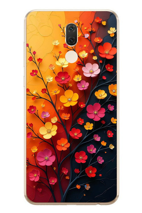 Huawei Mate 10 Lite Uyumlu Sonbahar Çiçekleri Baskılı Silikon Kılıf
