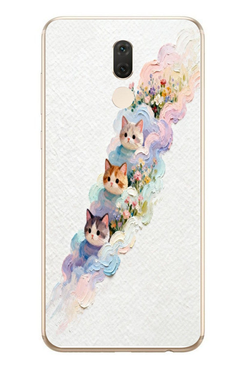 Huawei Mate 10 Lite Uyumlu Yağlı Boya Kediler Baskılı Silikon Kılıf