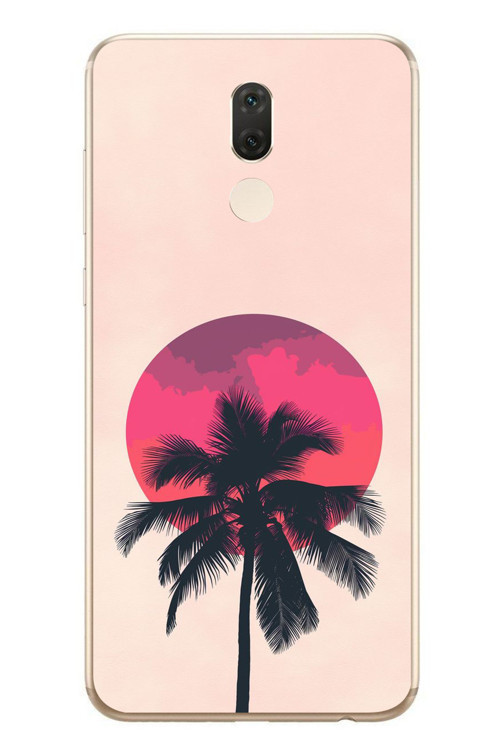 Huawei Mate 10 Lite Uyumlu Palmiye Kırmızı Ay Baskılı Silikon Kılıf
