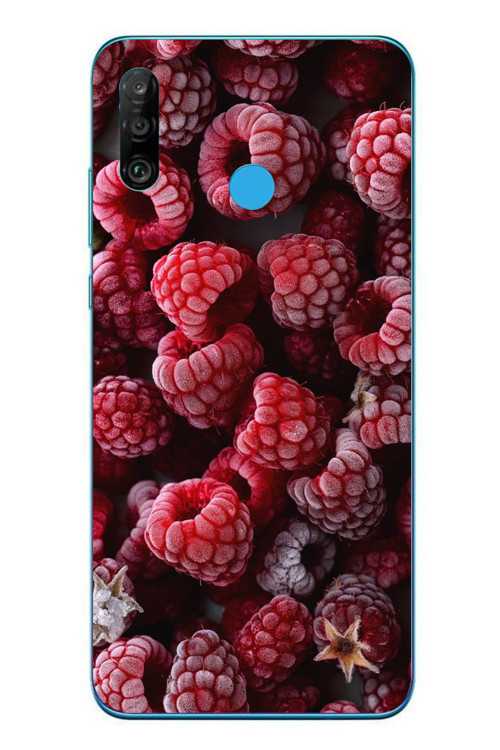 Huawei P30 Lite Uyumlu Ahududu Frambuaz Baskılı Silikon Kılıf