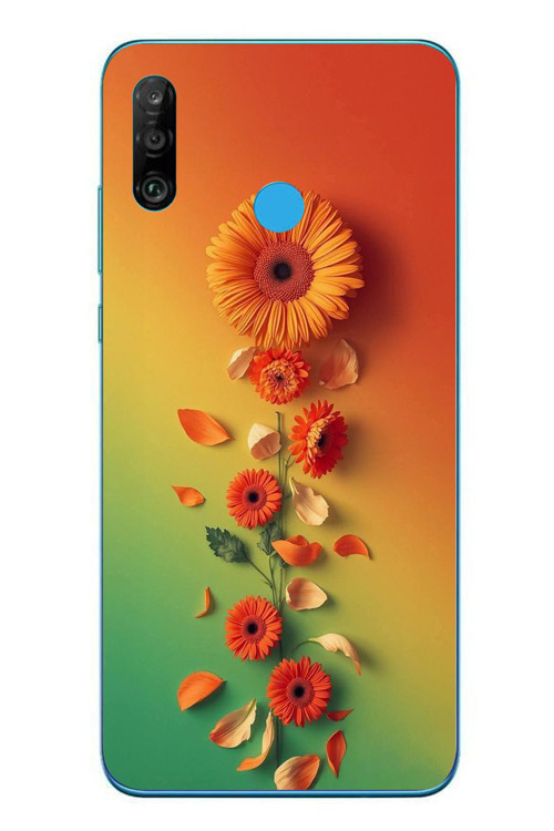 Huawei P30 Lite Uyumlu Ayçiçeği Bükleleri Baskılı Silikon Kılıf