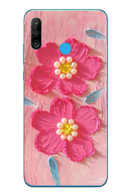 Huawei P30 Lite Uyumlu İnci Çiçekler Baskılı Silikon Kılıf
