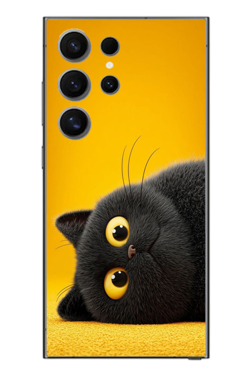 Samsung Galaxy S24 Ultra Uyumlu Yan Bakan Siyah Kedi Baskılı Silikon Kılıf