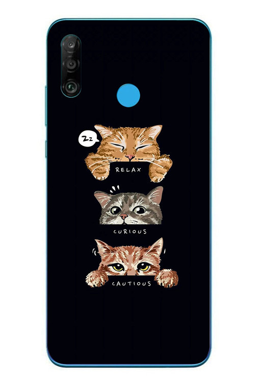 Huawei P30 Lite Uyumlu Kedi Halleri Baskılı Silikon Kılıf