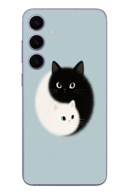 Samsung Galaxy S24 Plus Uyumlu Yin Yang Kediler Baskılı Silikon Kılıf