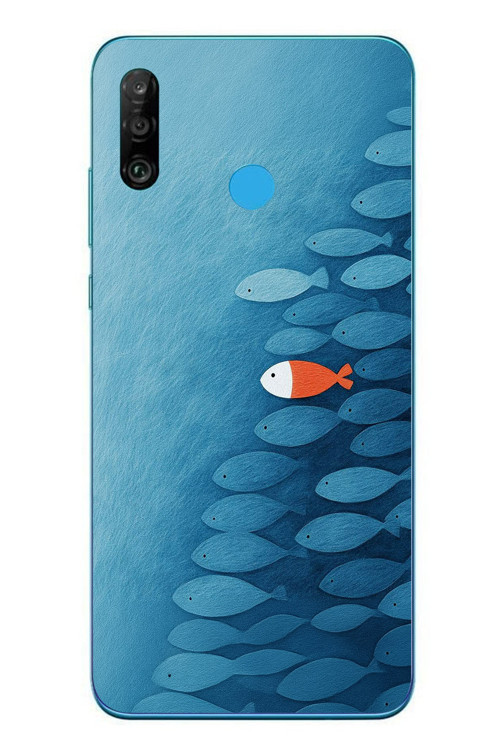 Huawei P30 Lite Uyumlu Balıklar Yüzüyor Baskılı Silikon Kılıf