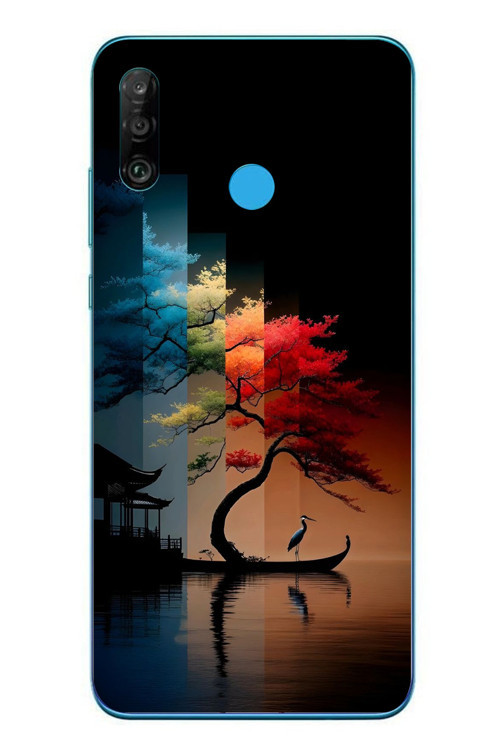 Huawei P30 Lite Uyumlu Dört Mevsim Ağaç Baskılı Silikon Kılıf
