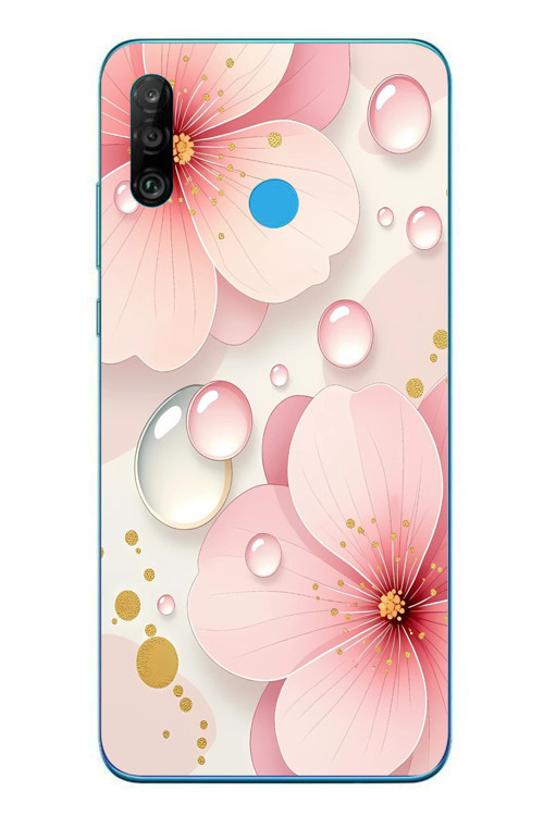 Huawei P30 Lite Uyumlu Damlalı Çiçekler Baskılı Silikon Kılıf