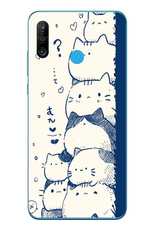 Huawei P30 Lite Uyumlu Mavi Kedi Kardeşliği Baskılı Silikon Kılıf