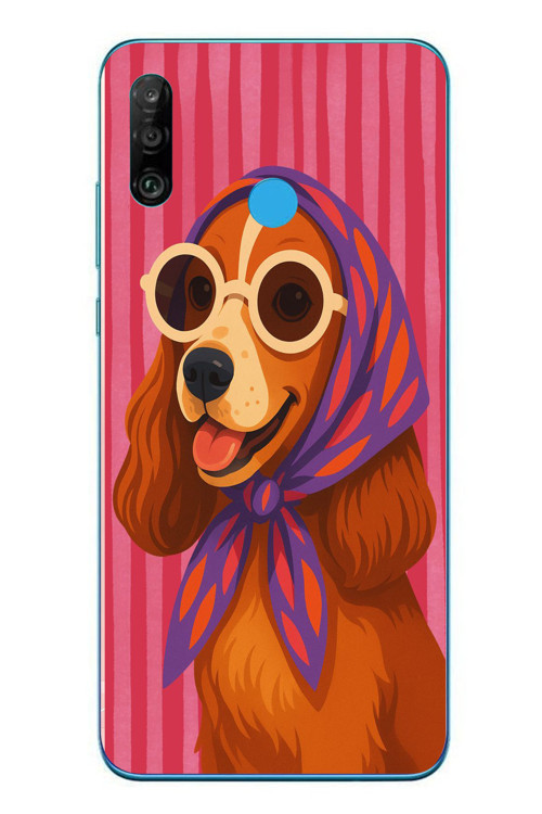 Huawei P30 Lite Uyumlu Gözlüklü Köpek Baskılı Silikon Kılıf