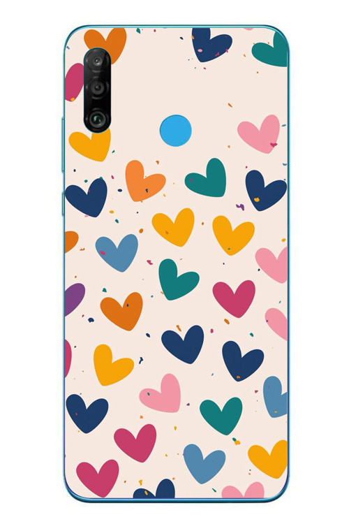 Huawei P30 Lite Uyumlu Mavi Sarı Kalpler Baskılı Silikon Kılıf