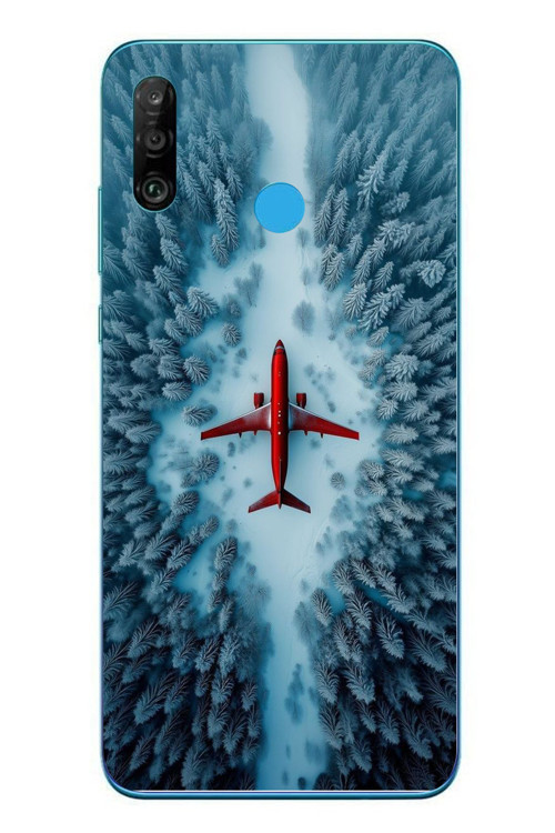 Huawei P30 Lite Uyumlu Kış Ortasında Uçak Baskılı Silikon Kılıf