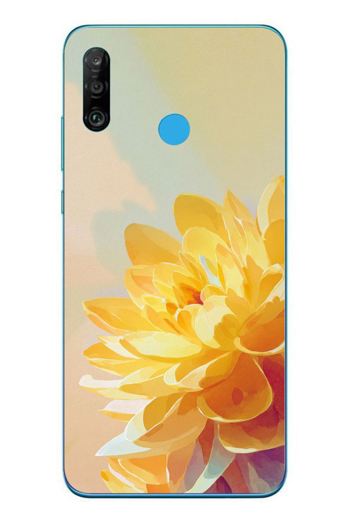 Huawei P30 Lite Uyumlu Sarı Çiçek Baskılı Silikon Kılıf