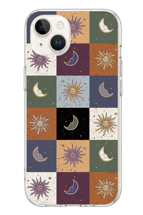 İphone 13/14 Uyumlu Ay Güneş Retro Baskılı Silikon Kılıf