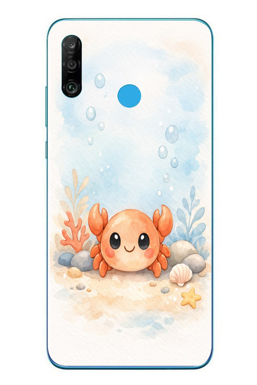 Huawei P30 Lite Uyumlu Sevimli Yengeç Baskılı Silikon Kılıf