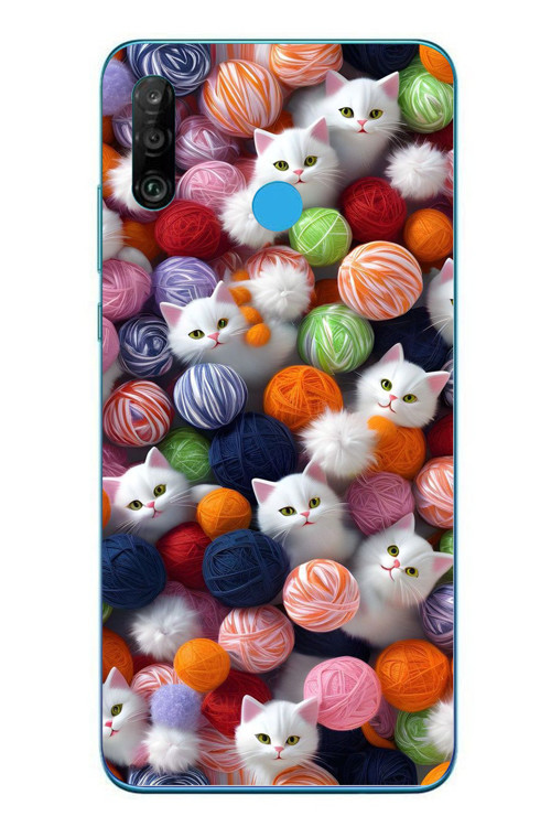 Huawei P30 Lite Uyumlu Renkli Kediler Baskılı Silikon Kılıf