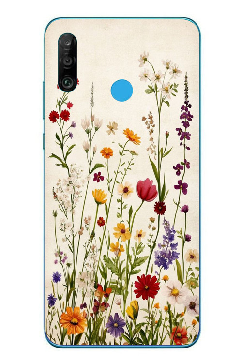 Huawei P30 Lite Uyumlu Zarif Çiçekler Baskılı Silikon Kılıf