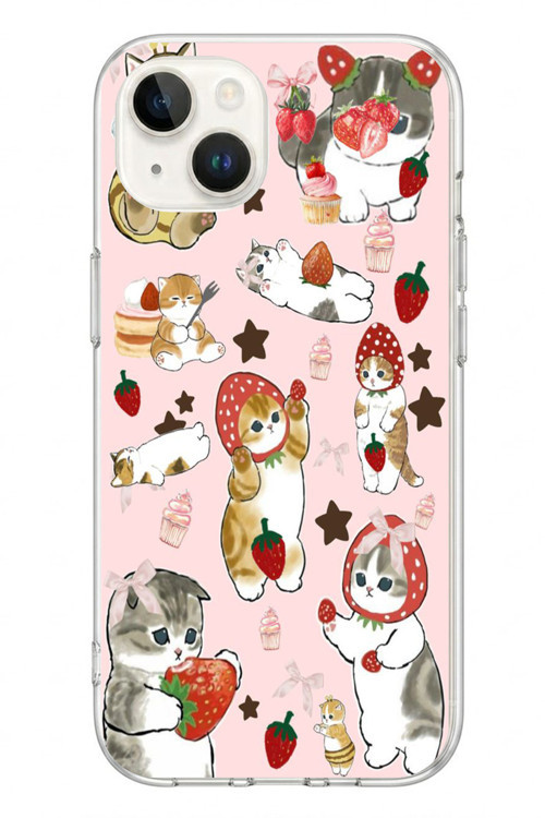 İphone 13/14 Uyumlu Çilekli Kediler Baskılı Silikon Kılıf