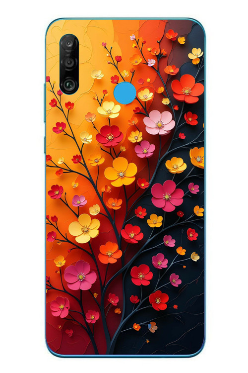 Huawei P30 Lite Uyumlu Sonbahar Çiçekleri Baskılı Silikon Kılıf