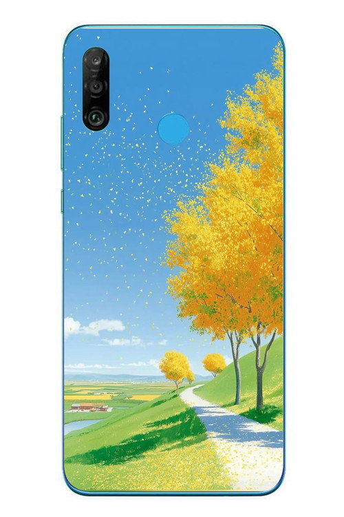 Huawei P30 Lite Uyumlu Sarı Sonbahar Ağacı Baskılı Silikon Kılıf