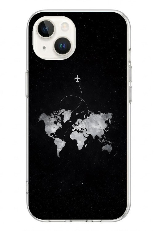 İphone 13/14 Uyumlu Dünya Haritası Uçuş Baskılı Silikon Kılıf
