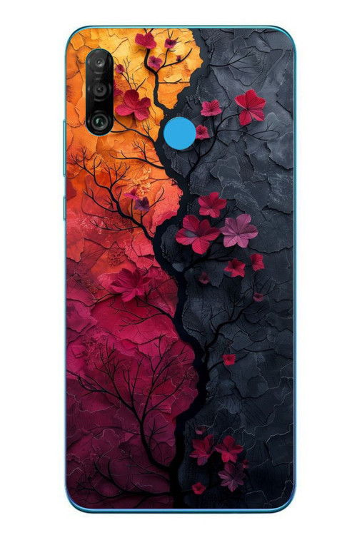 Huawei P30 Lite Uyumlu Yaprak Geçişkenliği Baskılı Silikon Kılıf
