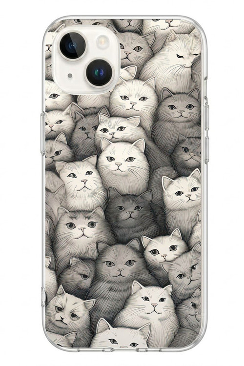 İphone 13/14 Uyumlu Kara Kalem Kediler Baskılı Silikon Kılıf