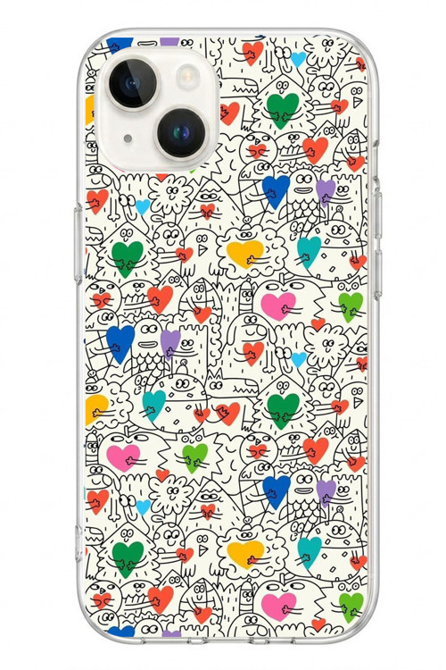 İphone 13/14 Uyumlu Kalp Çizgileri Karışık Baskılı Silikon Kılıf