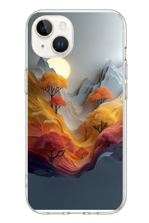 İphone 13/14 Uyumlu Renk Dalgalı Manzara Baskılı Silikon Kılıf