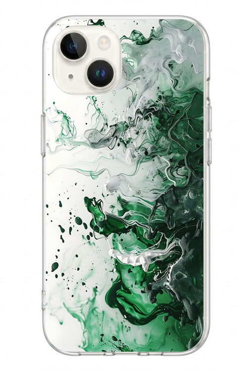 İphone 13/14 Uyumlu Yeşil Beyaz Dalgalar Baskılı Silikon Kılıf