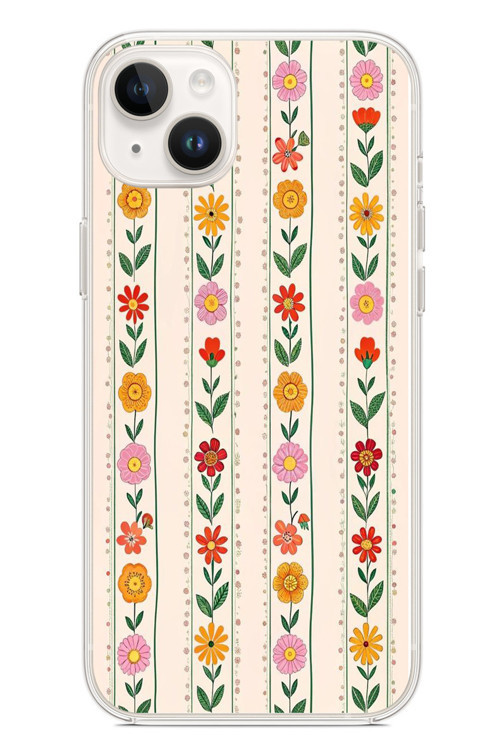 İphone 14 Plus Uyumlu Çiçekler ve Yaprakları Baskılı Silikon Kılıf