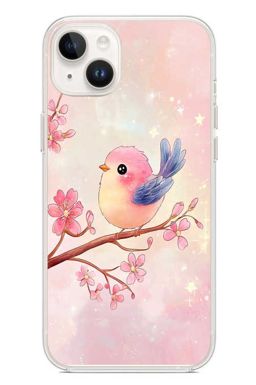 İphone 14 Plus Uyumlu Dalda ki Kuş Baskılı Silikon Kılıf