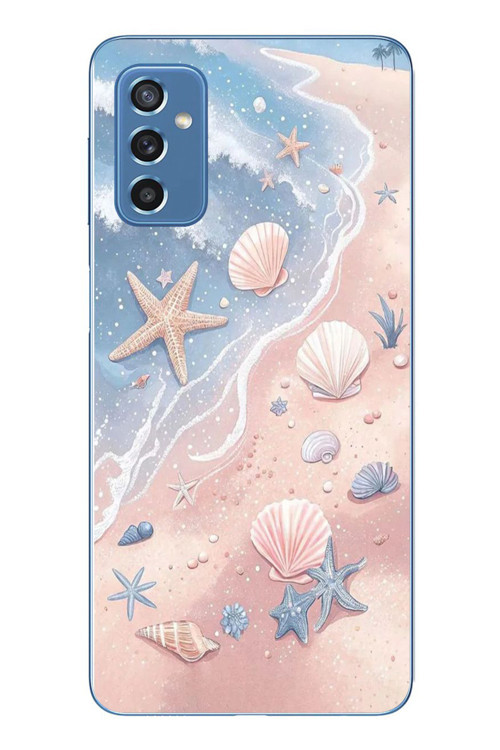 Samsung Galaxy M52 Uyumlu Deniz Yıldızı Kumsalı Baskılı Silikon Kılıf
