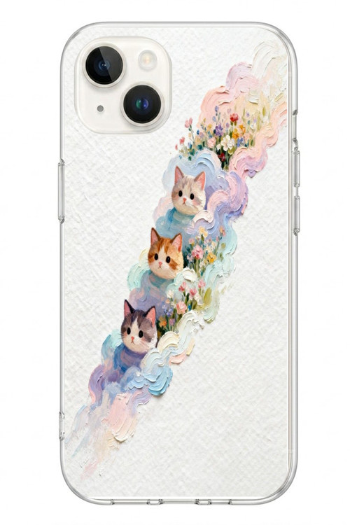İphone 13/14 Uyumlu Yağlı Boya Kediler Baskılı Silikon Kılıf